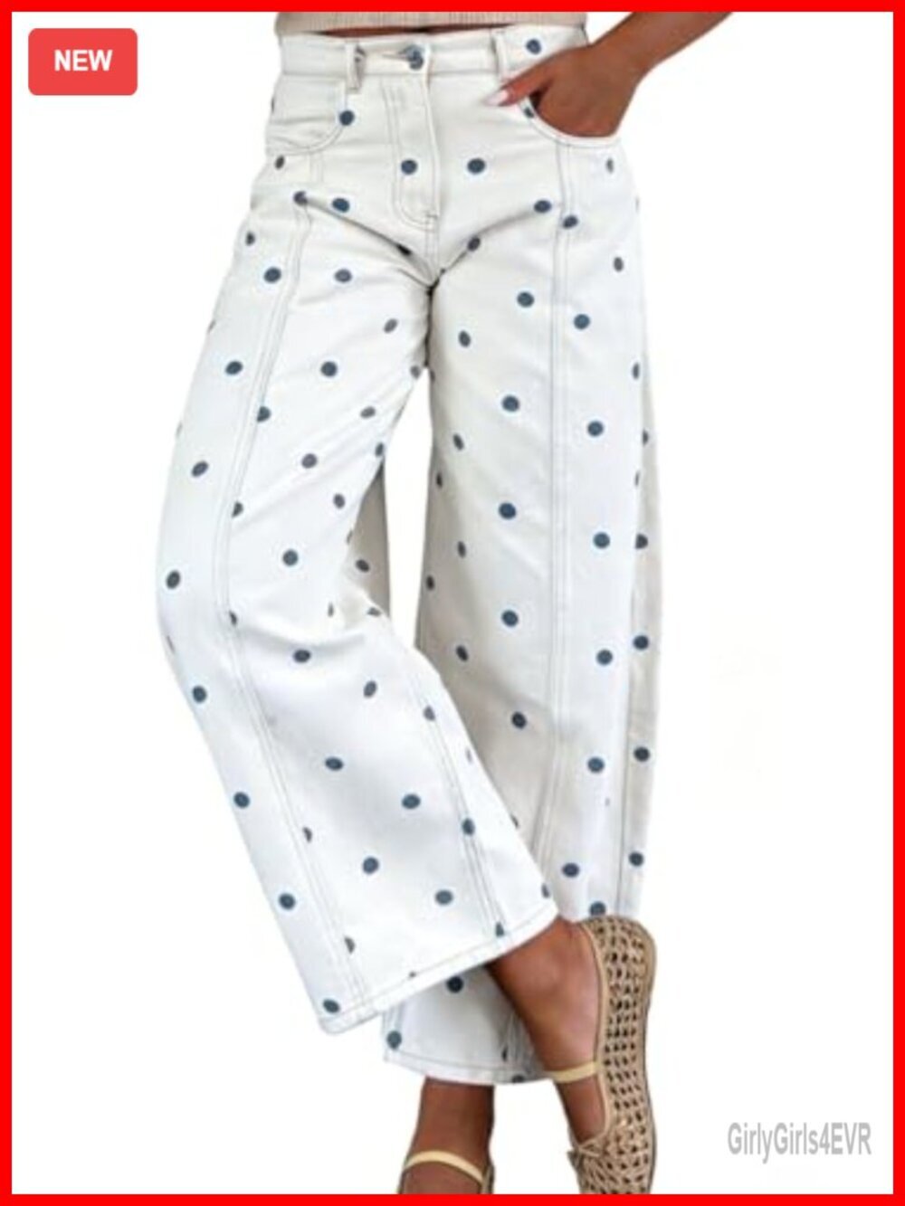 Women's Wide Leg Barrel Denim Jeans Y2K Casual Polka Dot